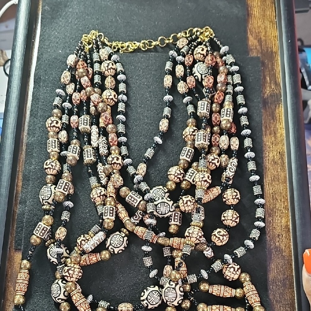 Sassy Jones Black and Gold Beaded Necklace